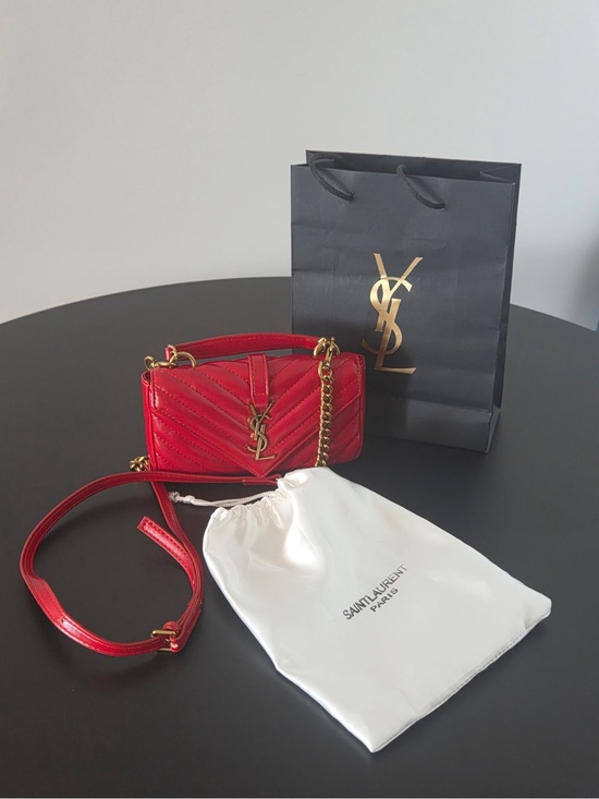 Saint Laurent Handbags - Saint Laurent Red Leather Chain Crossbody Bag